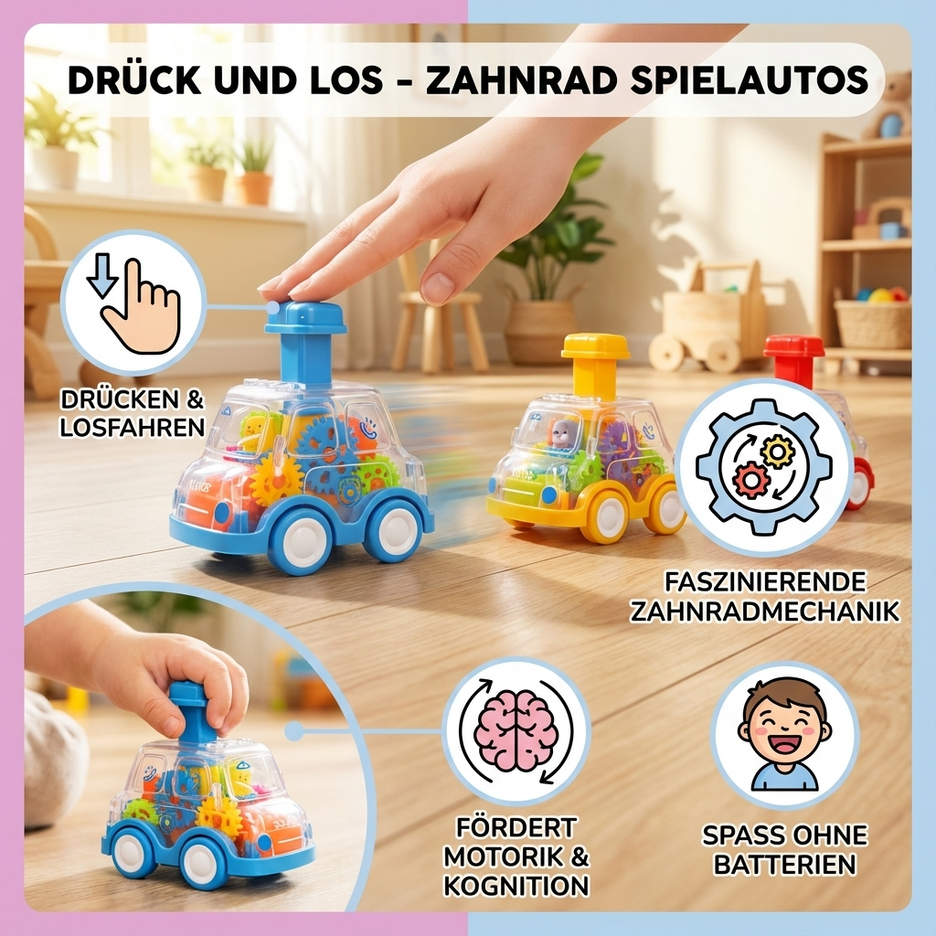 Drück und Los - Zahnrad Spielautos