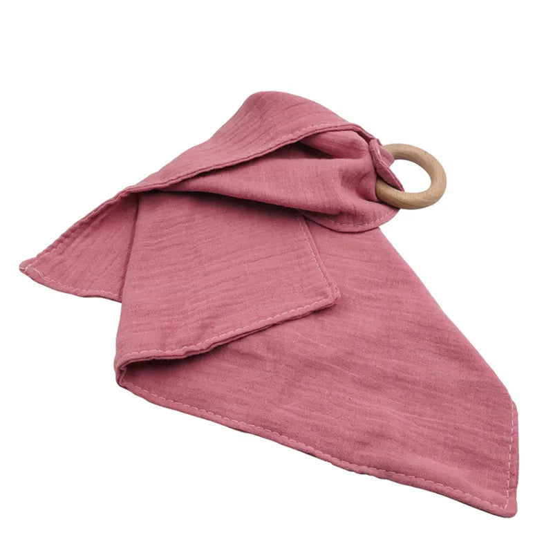 Baby Beißringe mit Holzring – Weiche Muslin Tücher Beißhilfe