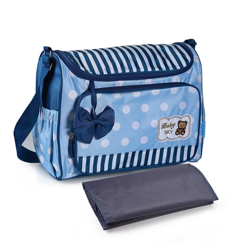 Baby Wickeltasche Blau mit Wickelunterlage und Flaschenhalter