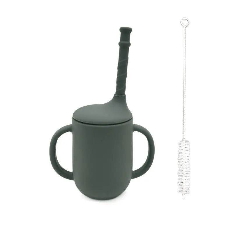 Silikon Trinklernbecher für Babys – Auslaufsicherer Becher mit Griffen und Strohhalm