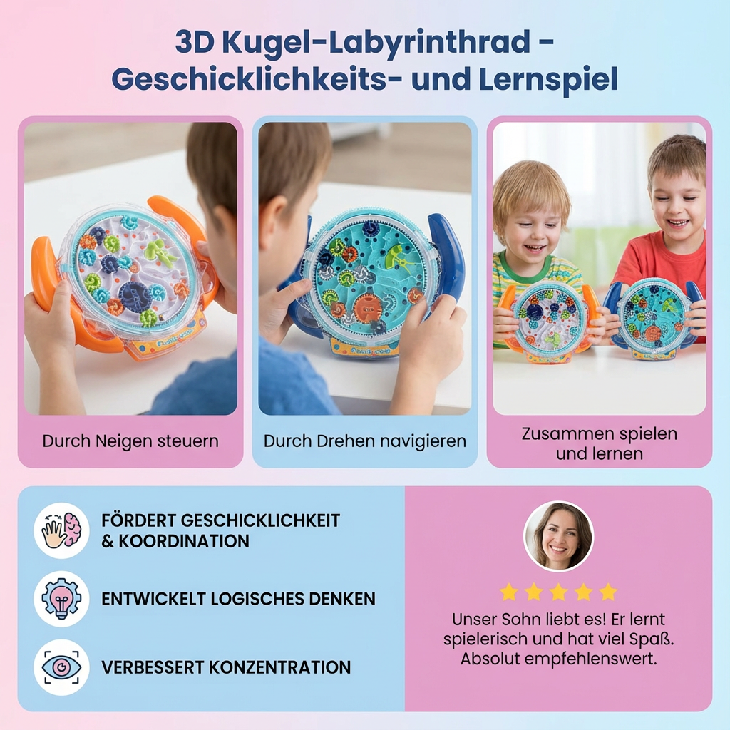 3D Kugel-Labyrinthrad – Geschicklichkeits- und Lernspiel