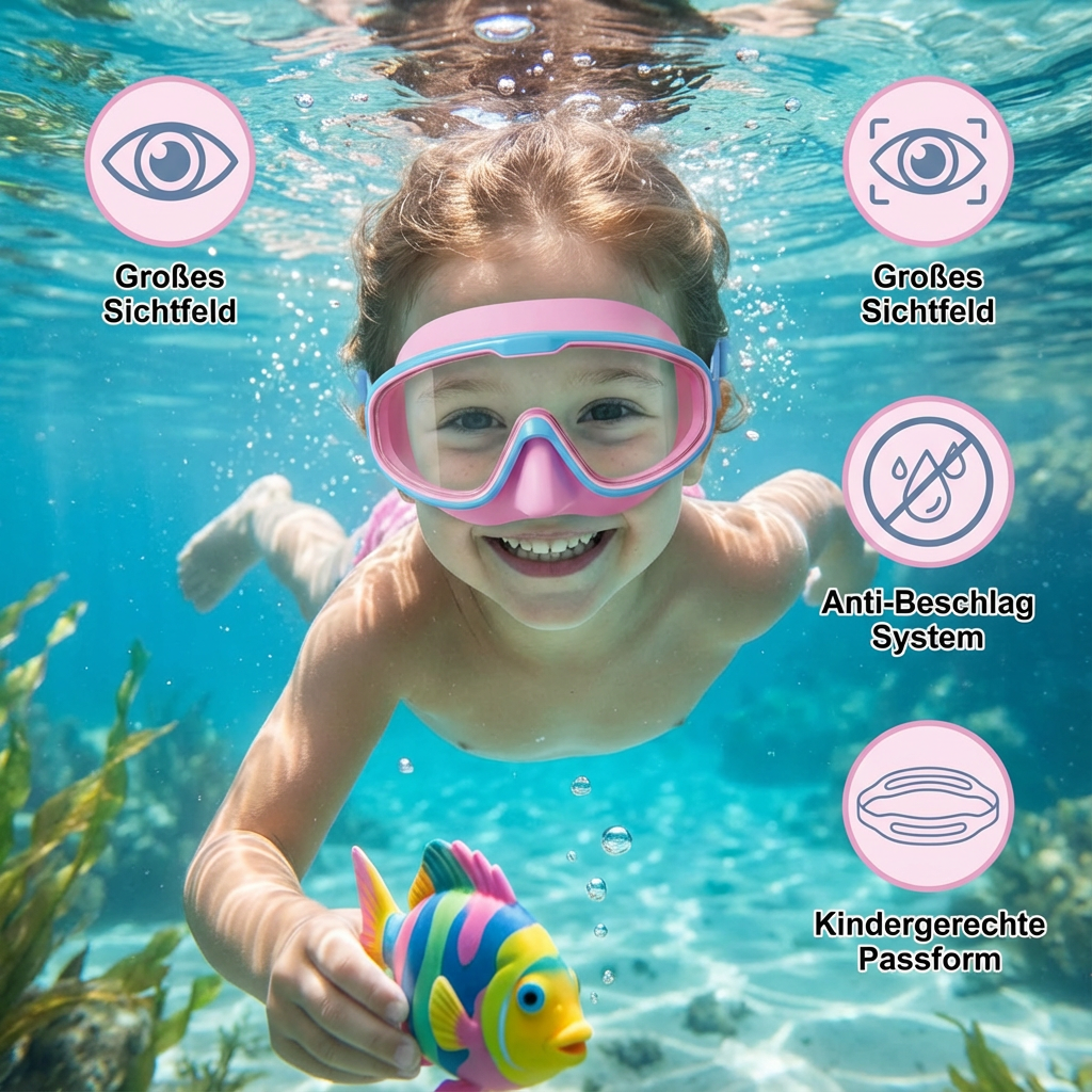 Kindergerechte Schwimm Brillen mit großen Rahmen & Anti-beschlag System