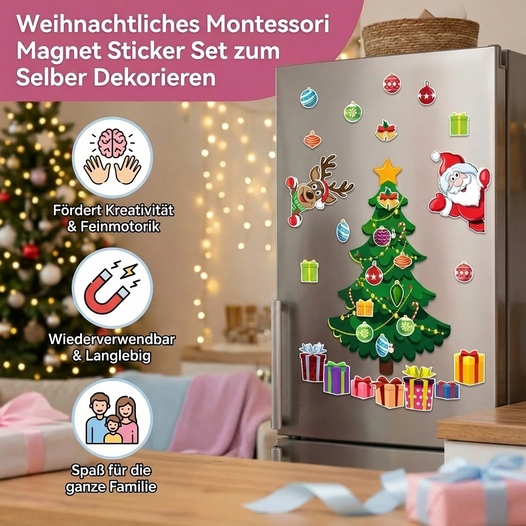 Weihnachtliches Montessori Magnet Sticker Set zum Selber Dekorieren