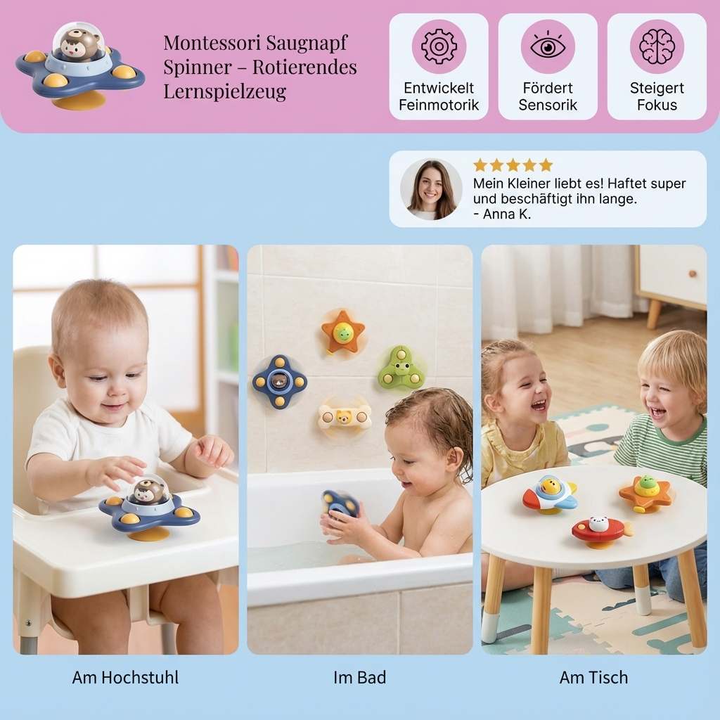Montessori Saugnapf Spinner – Rotierendes Lernspielzeug
