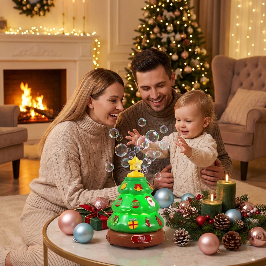 Musik Seifenblasen Weihnachtsbaum mit Sticker zum Dekorieren