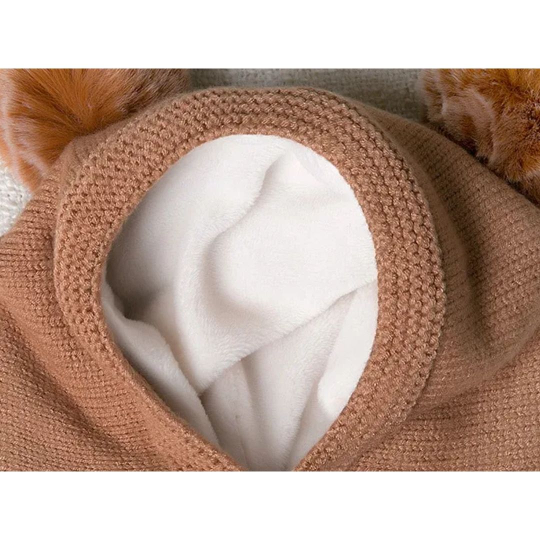 Baby Wintermütze mit Ohren – Warme Strickmütze mit Fleecefutter und Tiermotiv