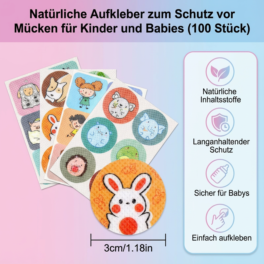 Natürliche Aufkleber zum Schutz vor Mücken für Kinder und Babies (100 Stück)