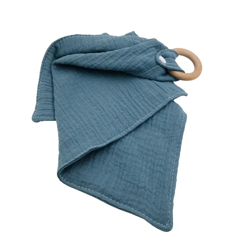 Baby Beißringe mit Holzring – Weiche Muslin Tücher Beißhilfe
