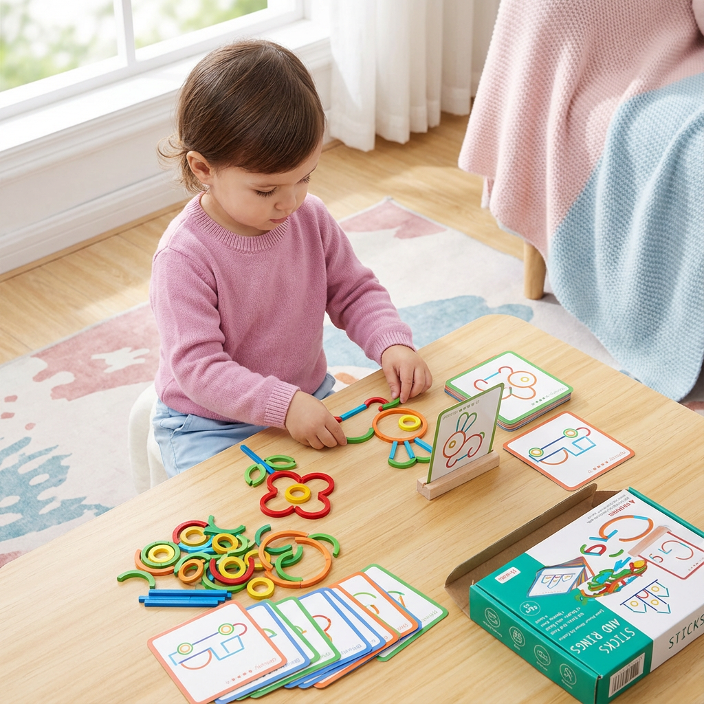 Pädagogisches Montessori Stöcke und Ringe Puzzle Bausteine