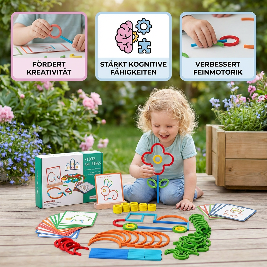 Pädagogisches Montessori Stöcke und Ringe Puzzle Bausteine