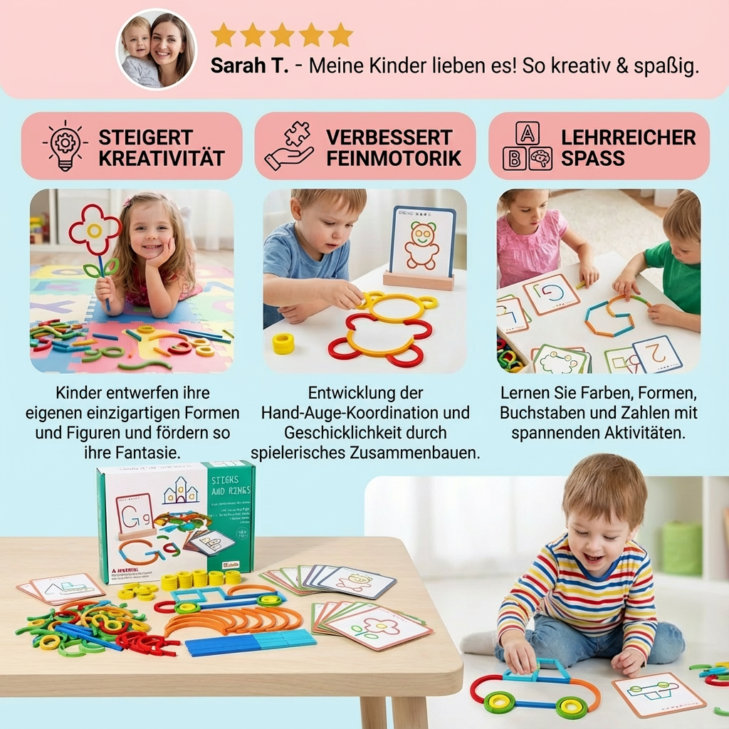 Pädagogisches Montessori Stöcke und Ringe Puzzle Bausteine