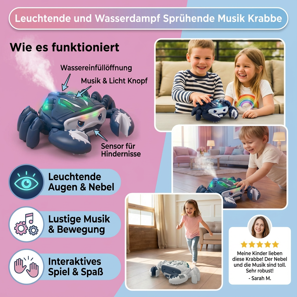 Leuchtende und Wasserdampf Sprühende Musik Krabbe