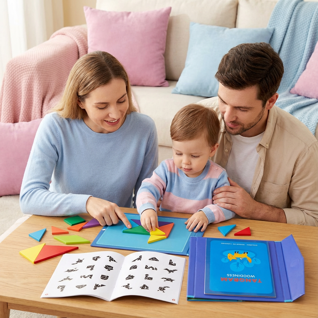 Tragbares Montessori Holz Magnet Tangram Puzzle Buch Lernspielzeug