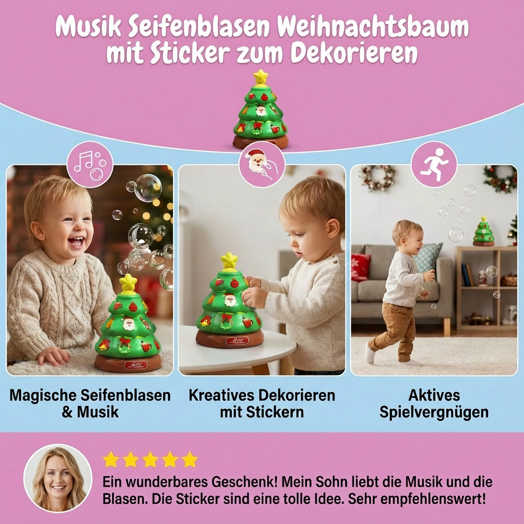 Musik Seifenblasen Weihnachtsbaum mit Sticker zum Dekorieren