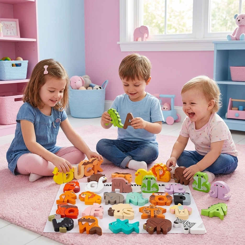 Holz Tier Alphabet Puzzle – A-Z Lernspielzeug für Kinder