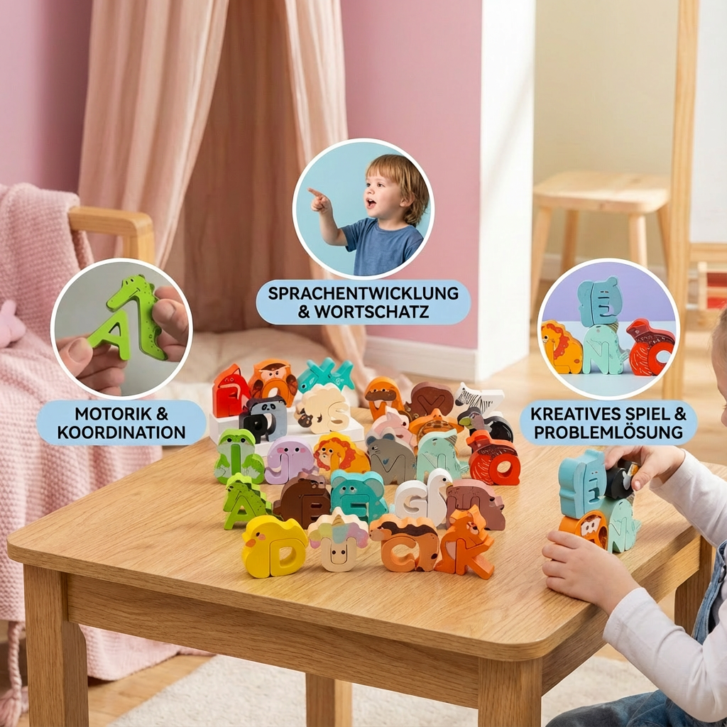 Holz Tier Alphabet Puzzle – A-Z Lernspielzeug für Kinder