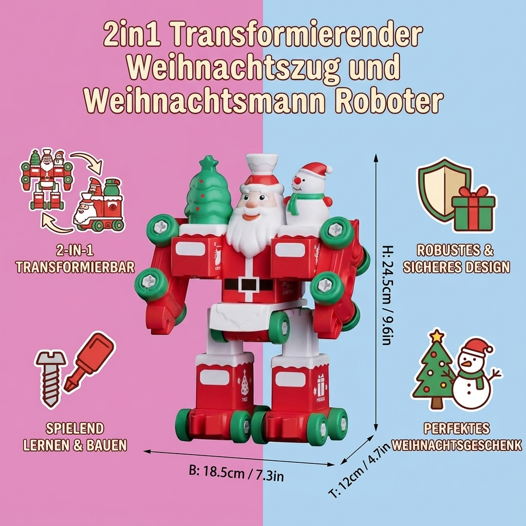 2in1 Transformierender Weihnachtszug und Weihnachtsmann Roboter