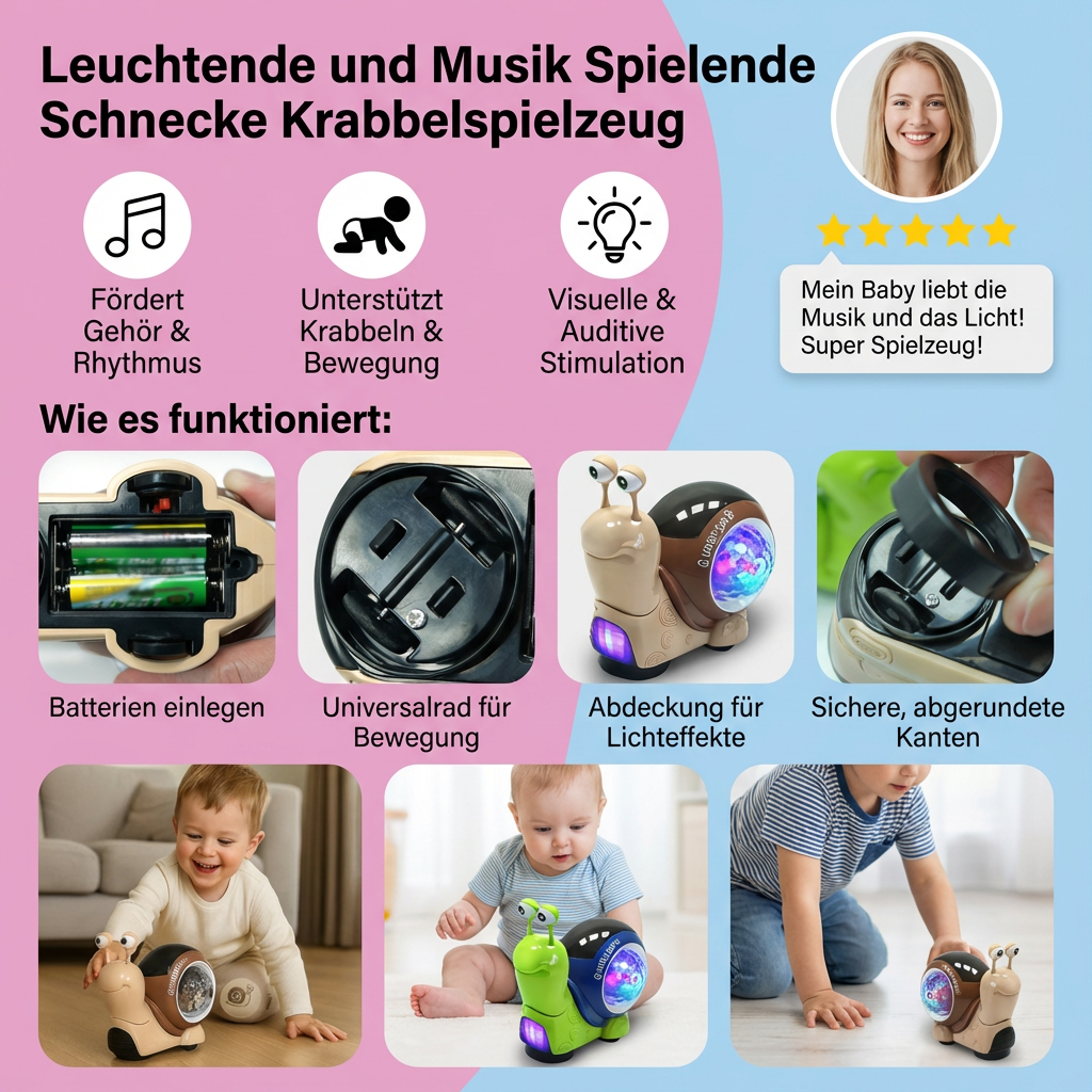 Leuchtende und Musik Spielende Schnecke Krabbelspielzeug