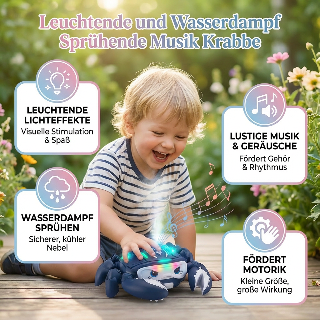 Leuchtende und Wasserdampf Sprühende Musik Krabbe