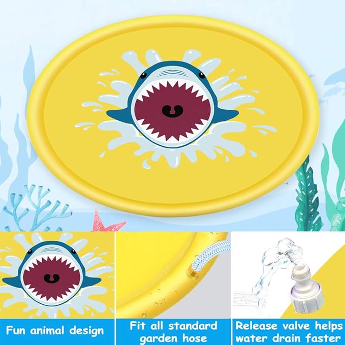 Shark Splash Sprinkler-Matte für Kinder – Aufblasbare Wassermatte