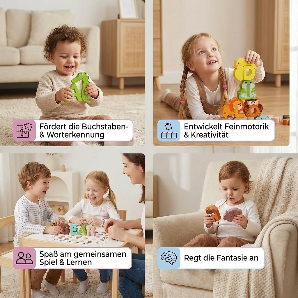 Holz Tier Alphabet Puzzle – A-Z Lernspielzeug für Kinder