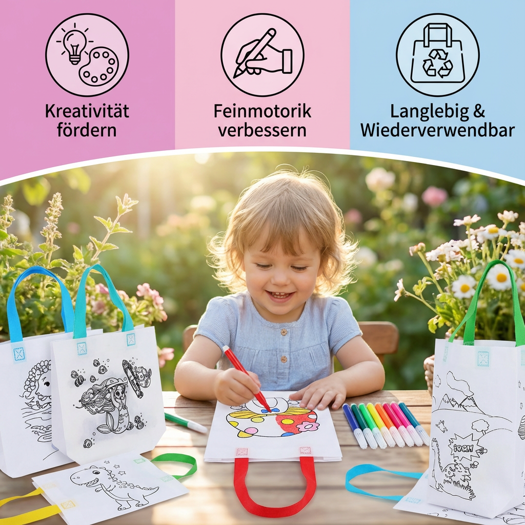 Kinder Bastel und Mal Taschen Set mit Stiften