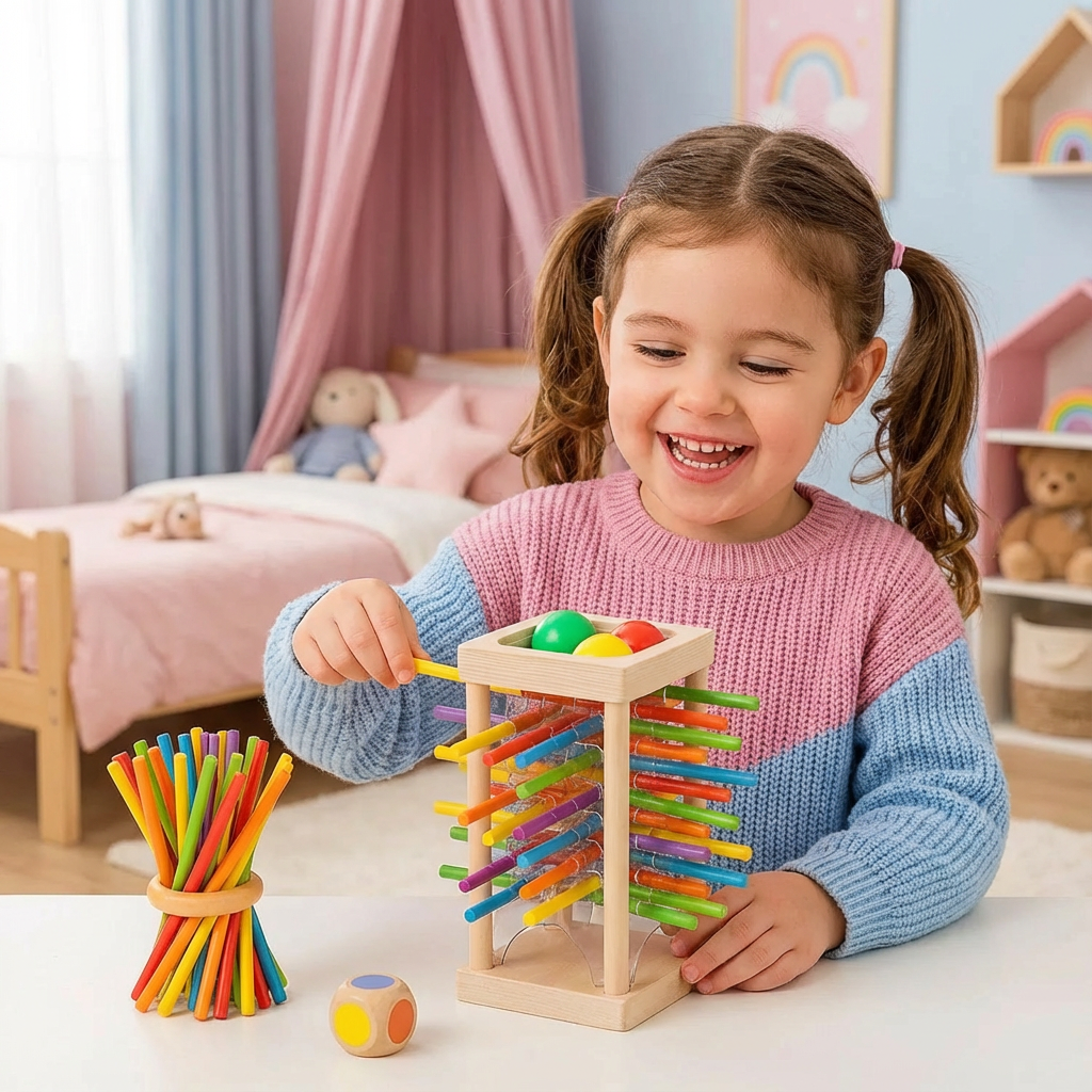 Pädagogisches 3in1 Holz Kugel und Stöckchen Geschicklichkeits Spiel