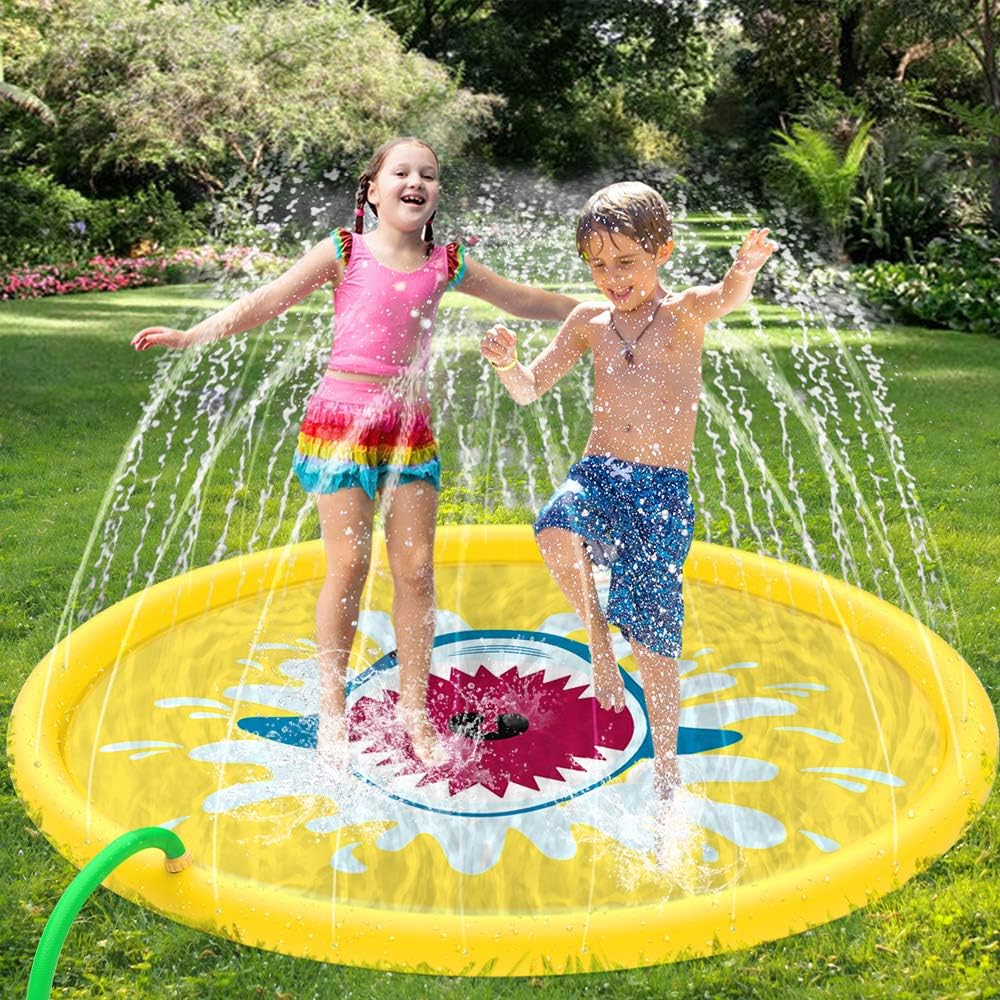 Shark Splash Sprinkler-Matte für Kinder – Aufblasbare Wassermatte