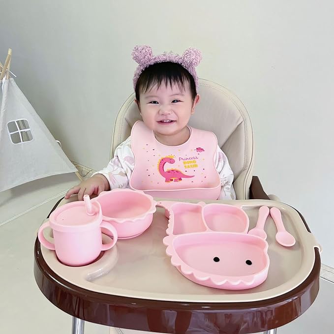 Dino- Design Silikon- Geschirrset – 7- Teiliges Kinder- Essensset