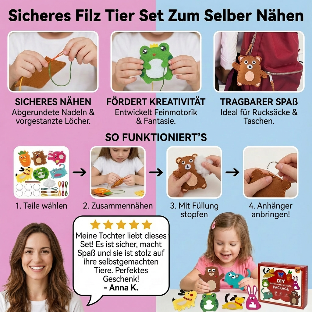 Sicheres Filz Tier Set Zum Selber Nähen