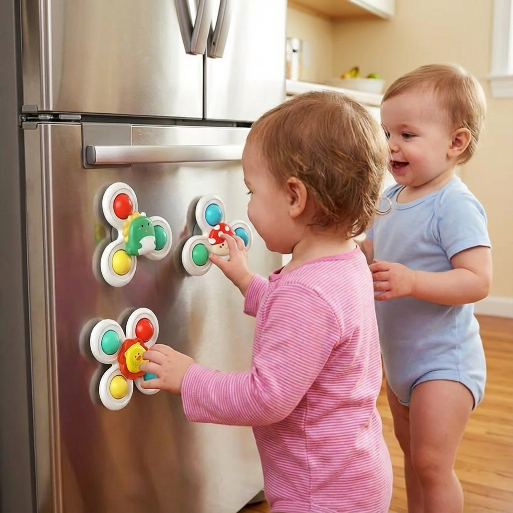 Niedliches Saugnapf Drehspielzeug für Babys 3er Set