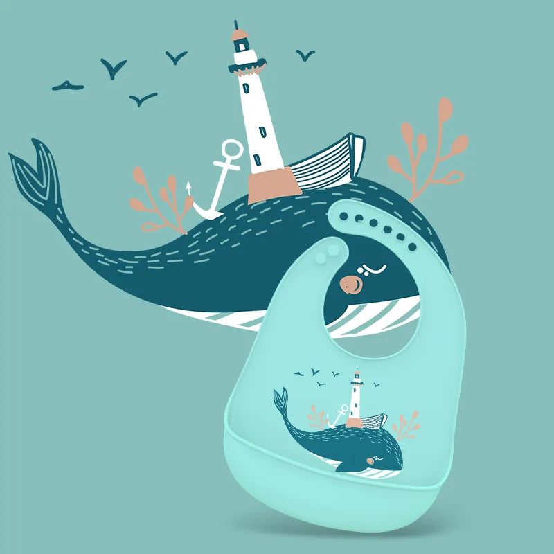 Silikon Lätzchen mit Auffangschale – Weiches Baby Lätzchen mit Tiermotiv