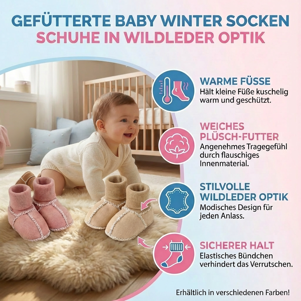 Gefütterte Baby Winter Socken Schuhe in Wildleder Optik