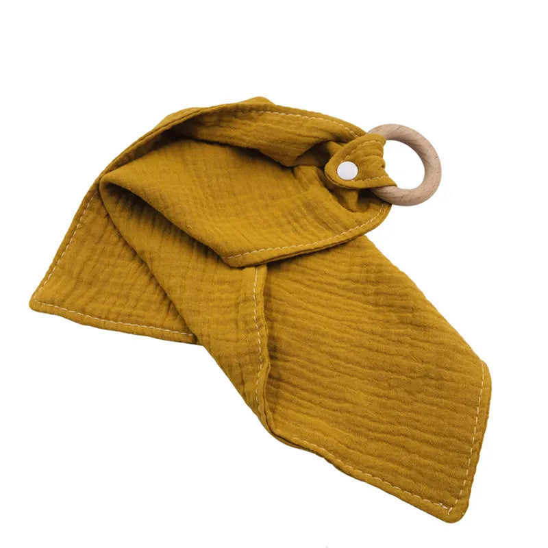 Baby Beißringe mit Holzring – Weiche Muslin Tücher Beißhilfe