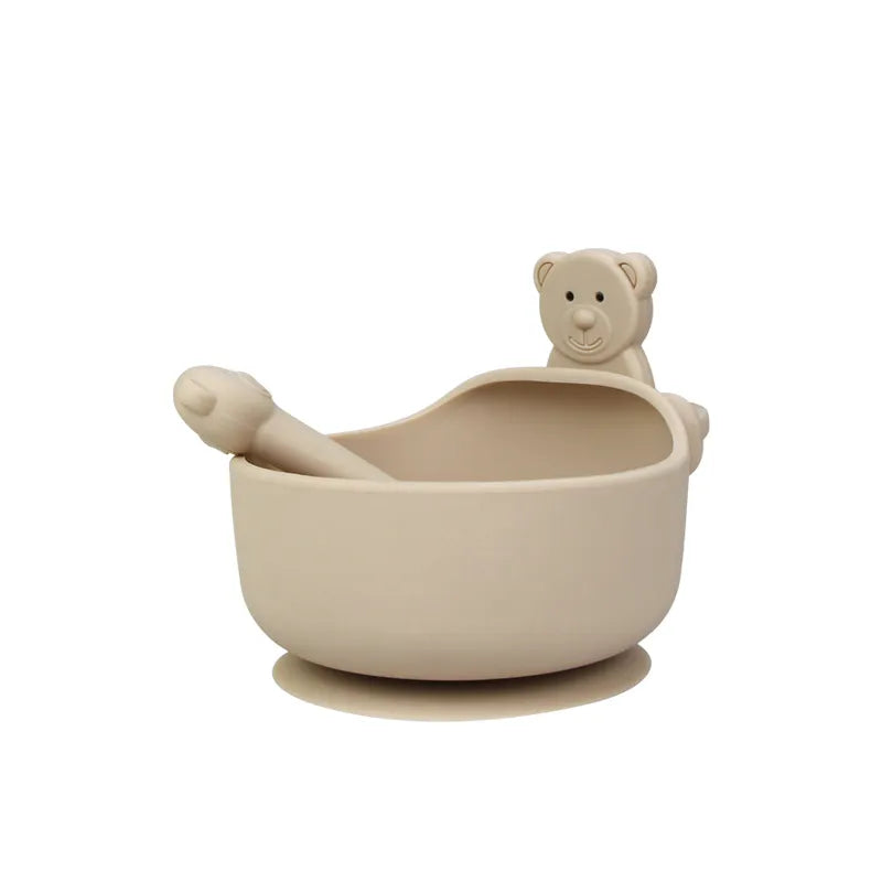 Silikon Baby Schüssel mit Löffel – Rutschfestes Fütterset mit Saugnapf und Tierdesign