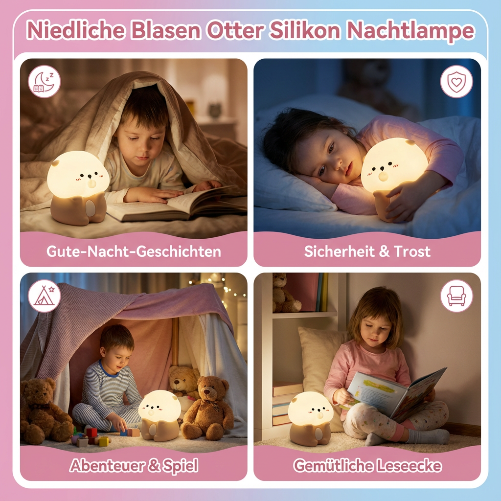 Niedliche Blasen Otter Silikon Nachtlampe
