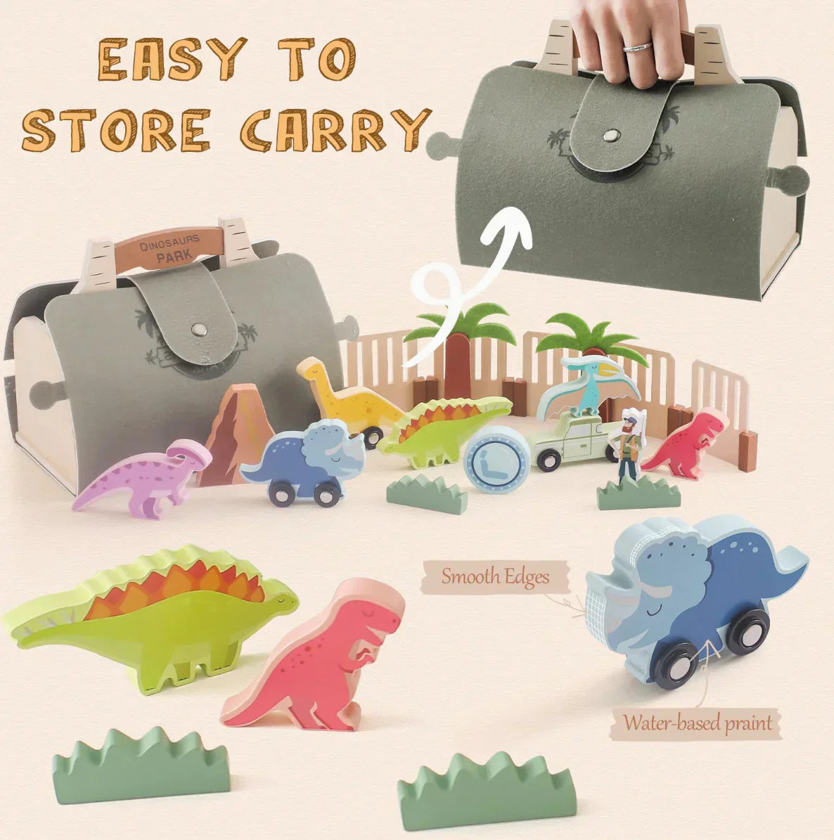 Dino-Park Spielset aus Holz – Prähistorischer Spaß für Kinder