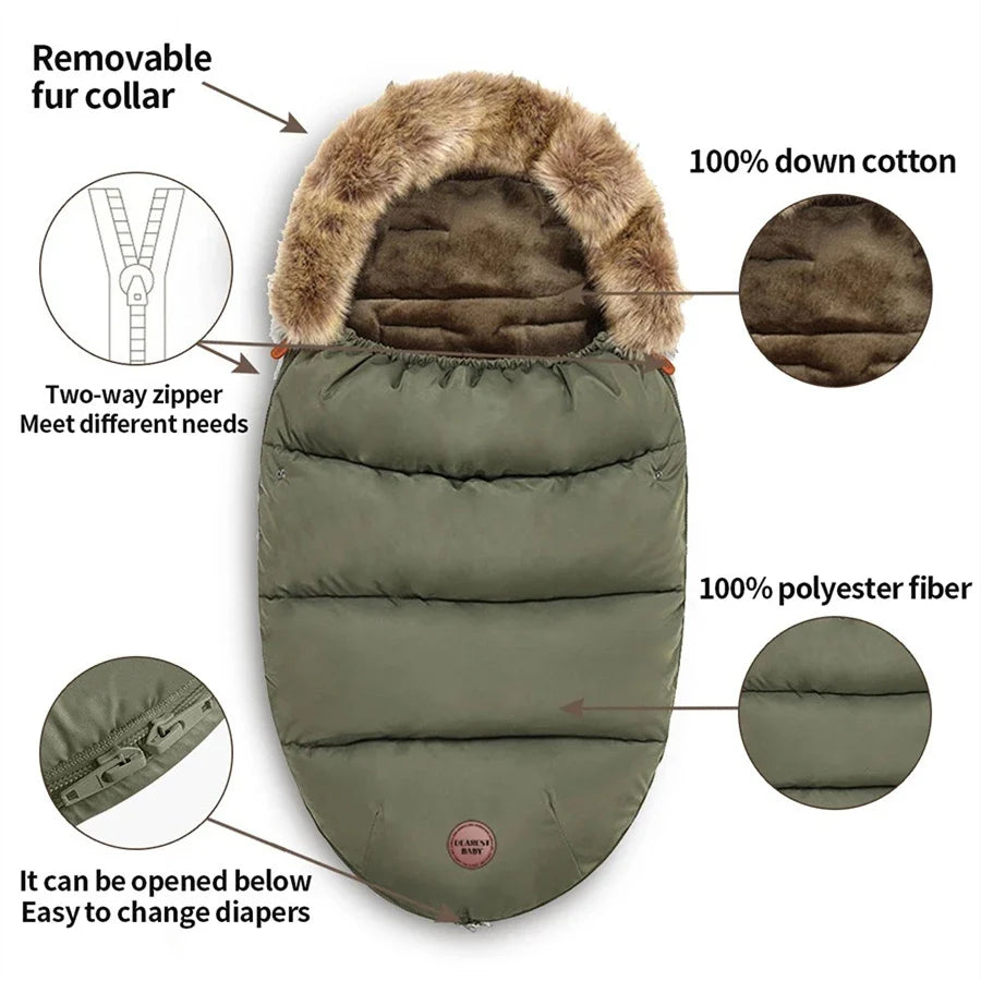 Baby Fußsack für Kinderwagen – Warmer Stroller Schlafsack mit Fellrand