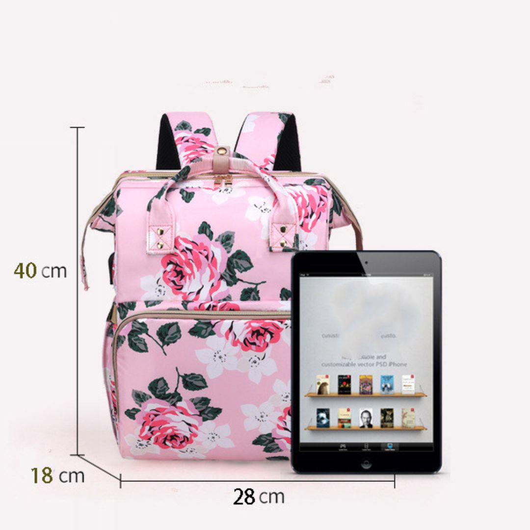 Faltbare Moskitonetz-Mama-Tasche mit Floral-Design – Praktische Wickeltasche