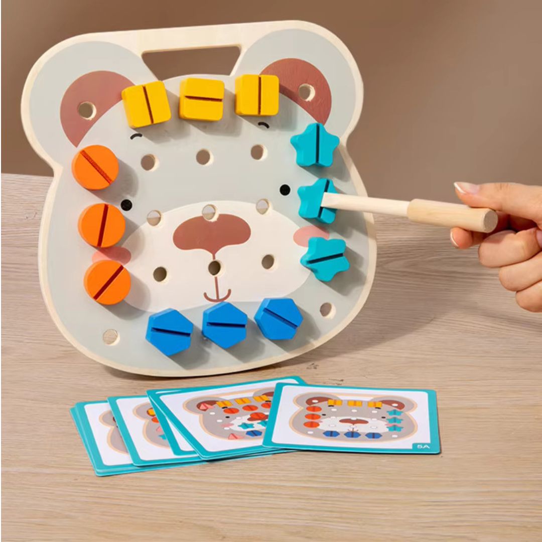 Montessori Farbenschauben Bärenplatte für Kleine Handwerker