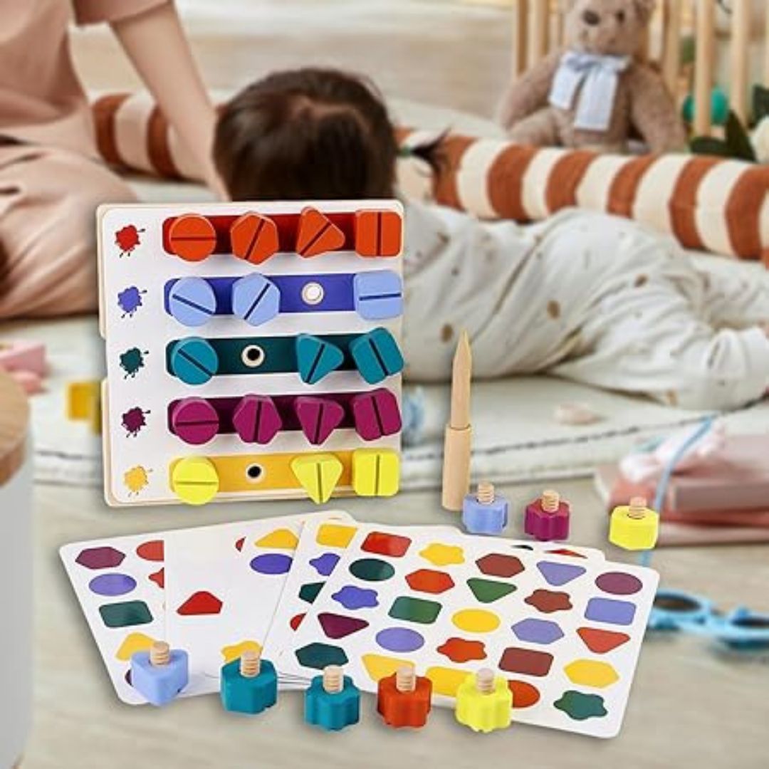 Feinmotorische Fähigkeiten spielerisch verbessern - Holz-Puzzlespiel mit Formen und Farben