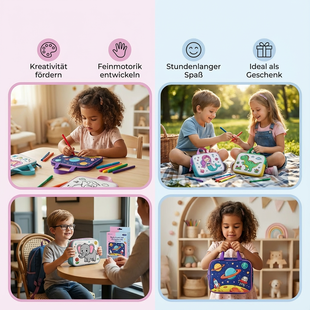 Kinder Bastel und Mal Taschen Set mit Stiften