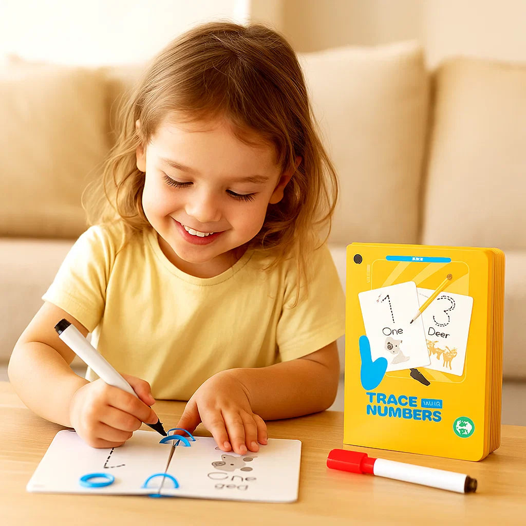 Wiederverwendbares Zahlen und Buchstaben Trainingsbuch für Kinder