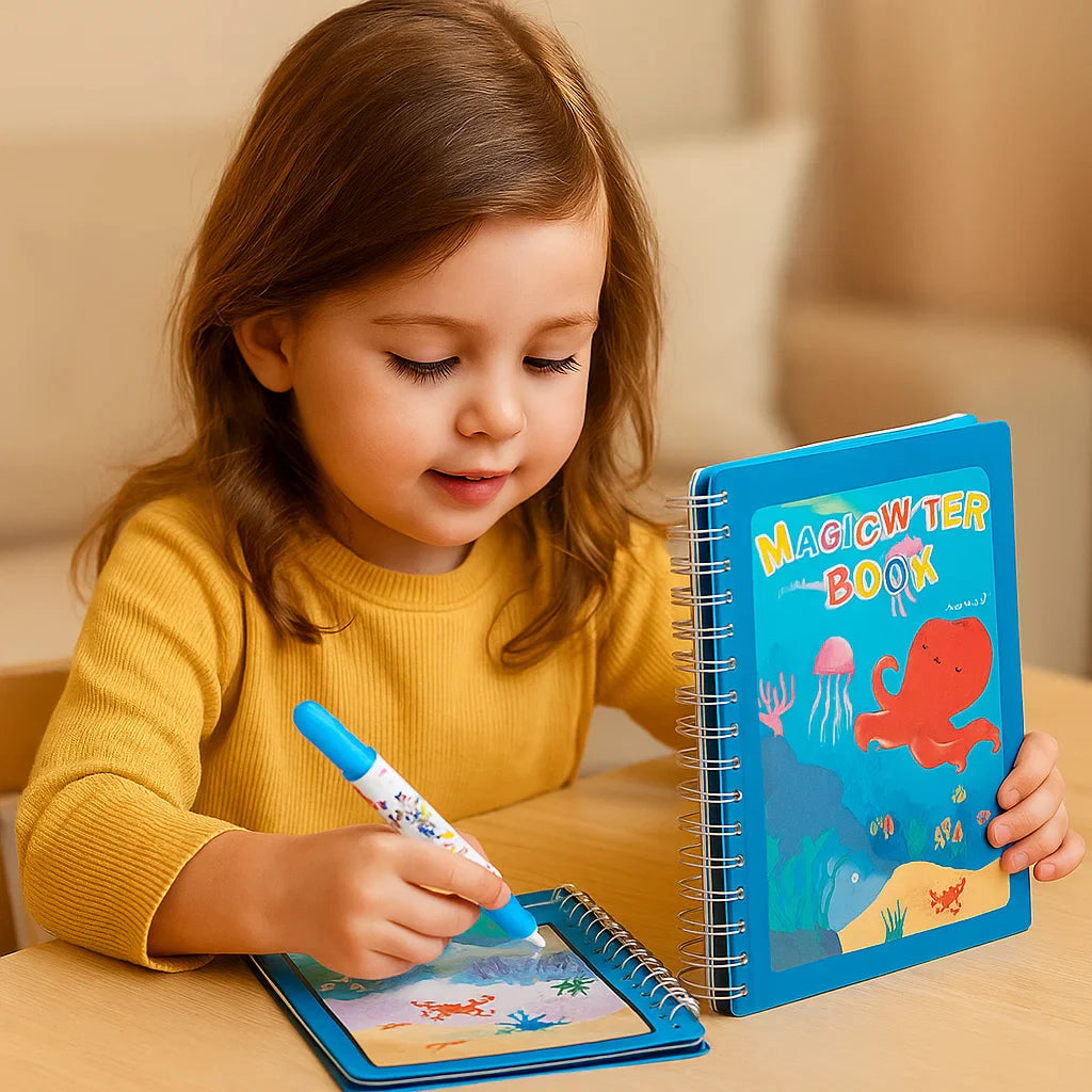 Magisches selbstlöschendes Wassermalbuch-Set für Kinder mit Wasserpinsel