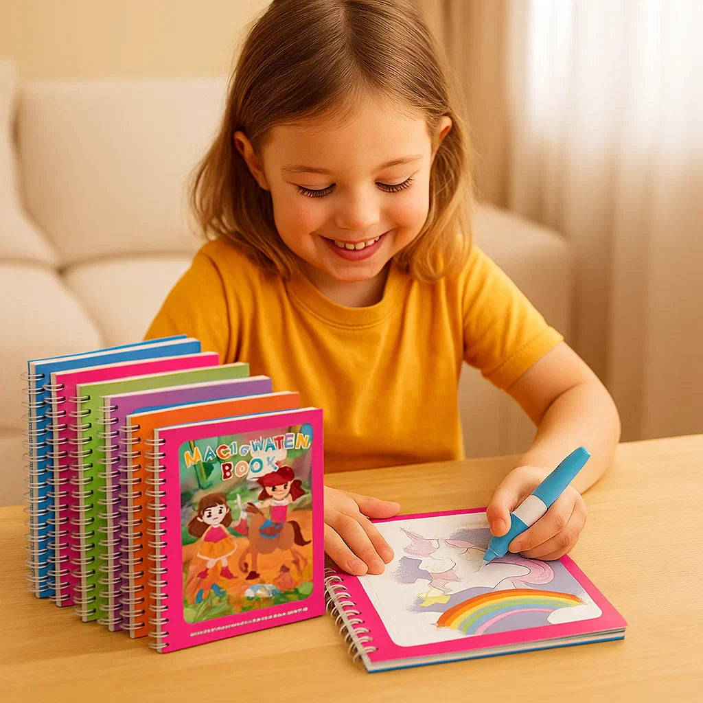 Magisches selbstlöschendes Wassermalbuch-Set für Kinder mit Wasserpinsel (6er Set)