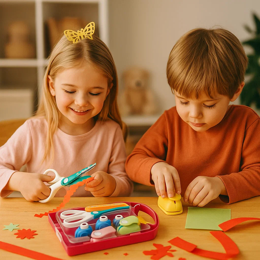 Sicheres Bastelset für Kinder mit Scheren und Stanzer