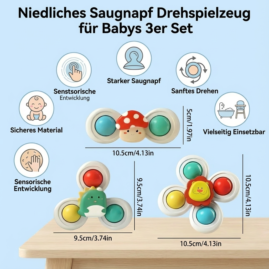 Niedliches Saugnapf Drehspielzeug für Babys 3er Set