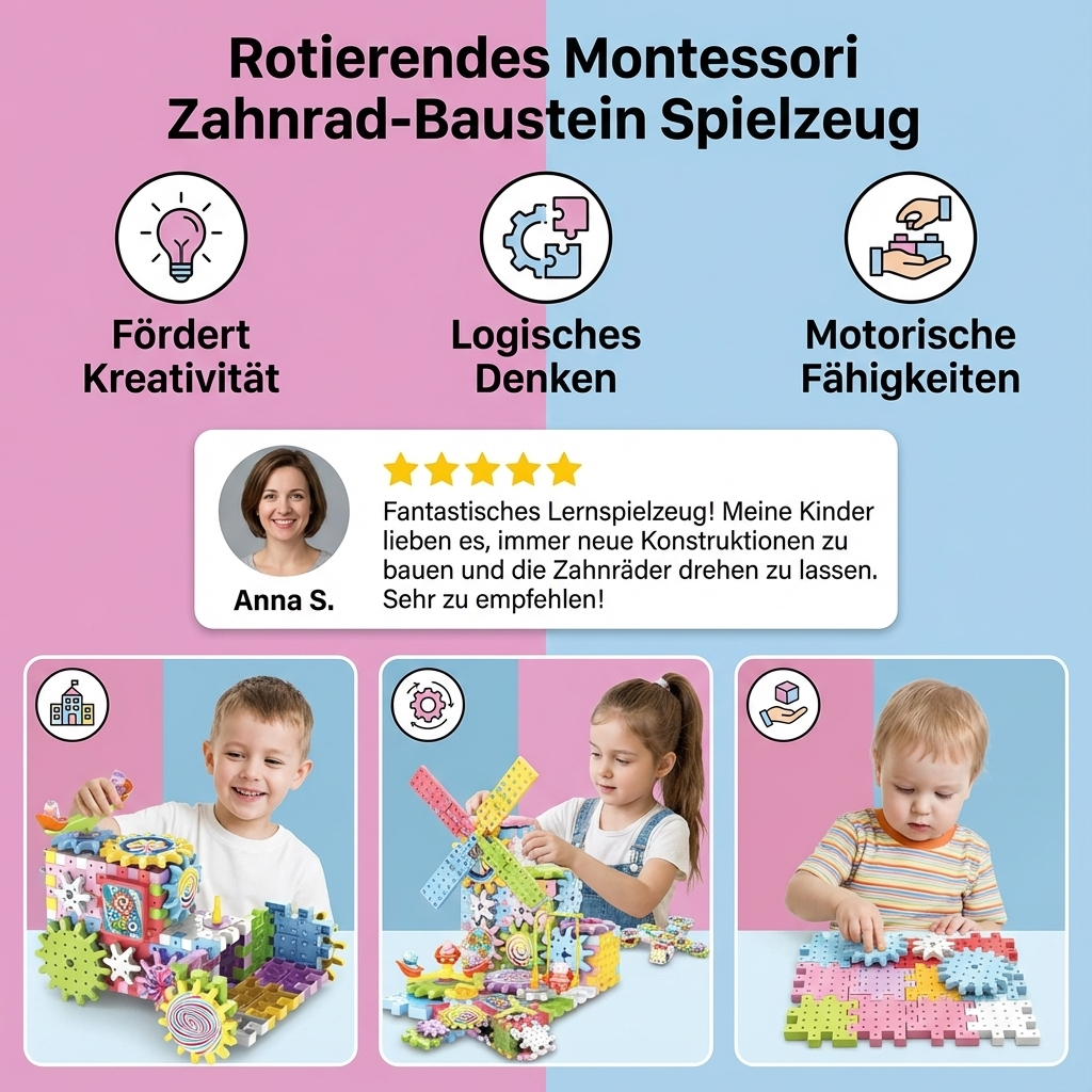 Rotierendes Montessori Zahnrad-Baustein Spielzeug