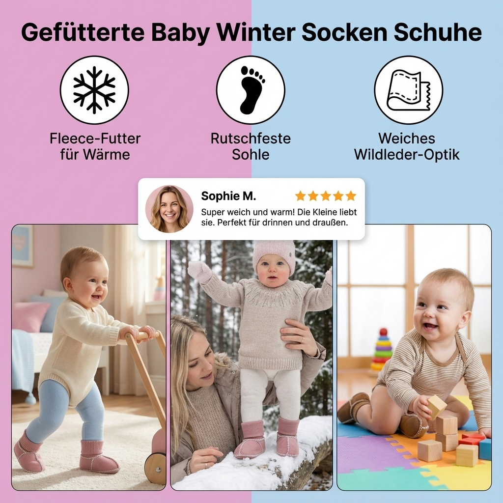 Gefütterte Baby Winter Socken Schuhe in Wildleder Optik