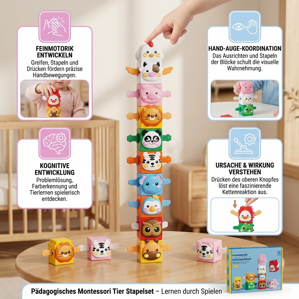Pädagogisches Montessori Tier Stapelset Bauspielzeug